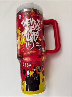 40oz Twenty One Pilots Red & Yellow Stainless Steel Travel Mug with Handle